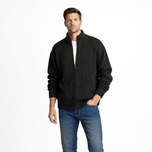 Italian Maremma Unisex Black Merino Wool Zip Cardigan | Dark Academia